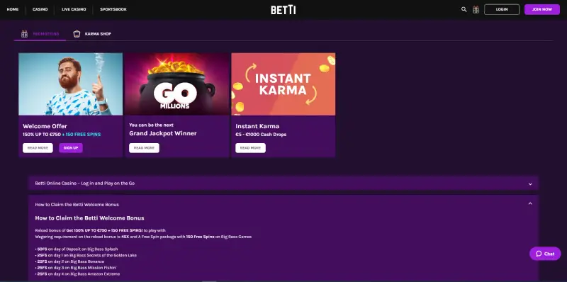 Betti Casino Promotions Page